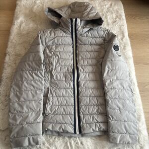 Womens Nautica Gray Silver  XL Puffer Jacket Detachable Hood Fleece Pocket
